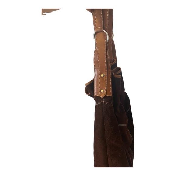 Suede & leather large bucket shoulder bag - Picture 15 of 16